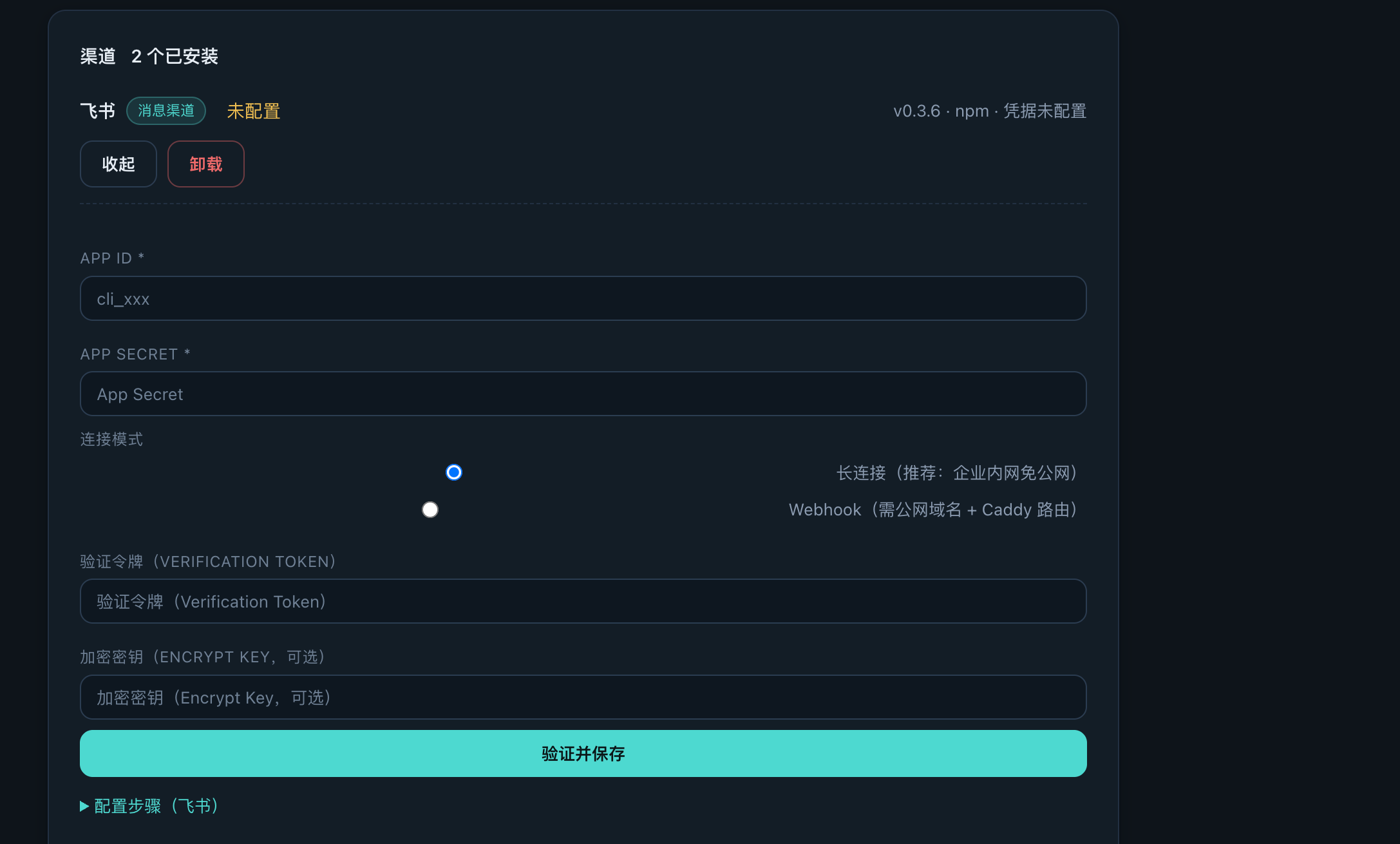 Web Console Feishu configuration